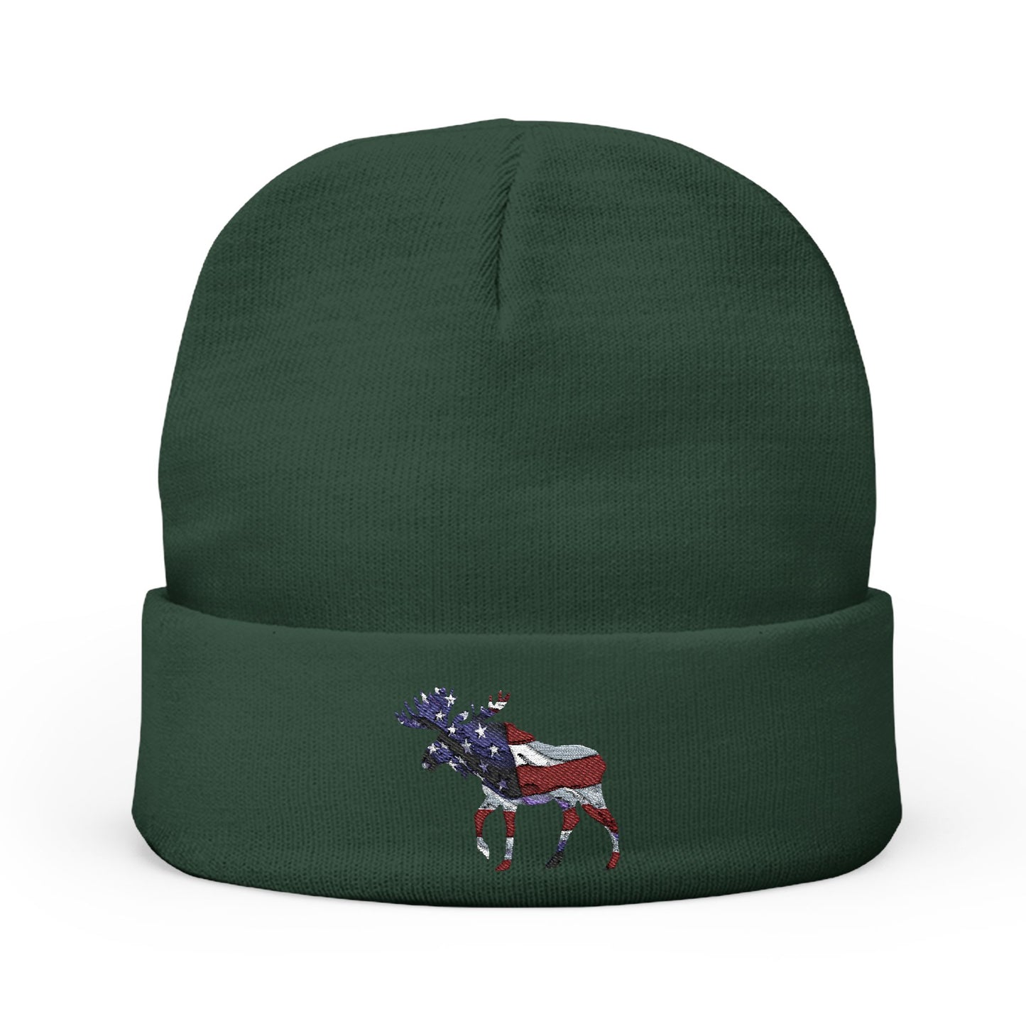 Beanie Hat Patriotic Moose Embroidered Knit Beanie