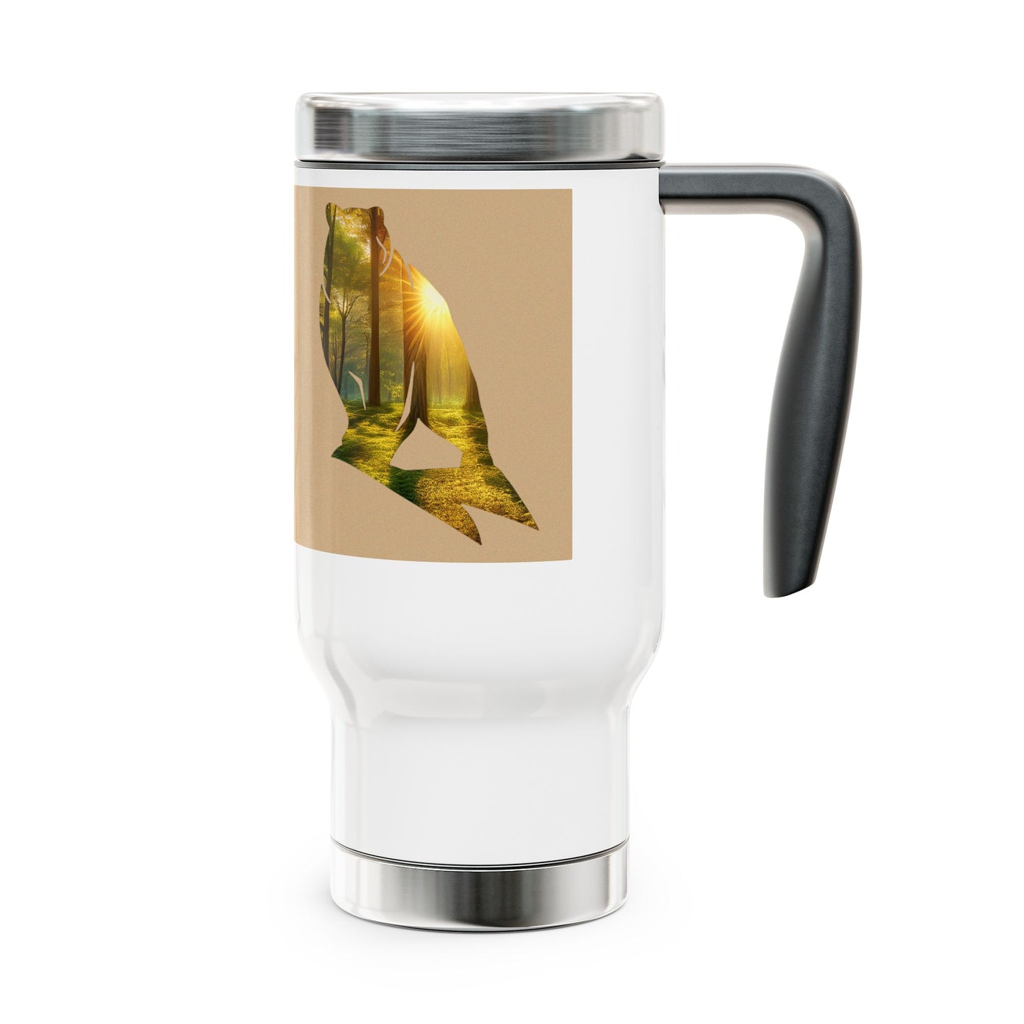 Travel Mug - Woodland Bear Design, 14oz Stainless Steel with Handle