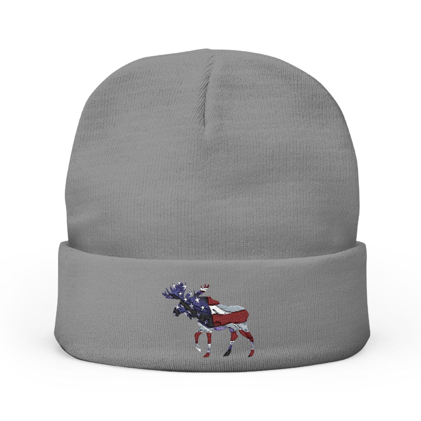 Beanie Hat Patriotic Moose Embroidered Knit Beanie