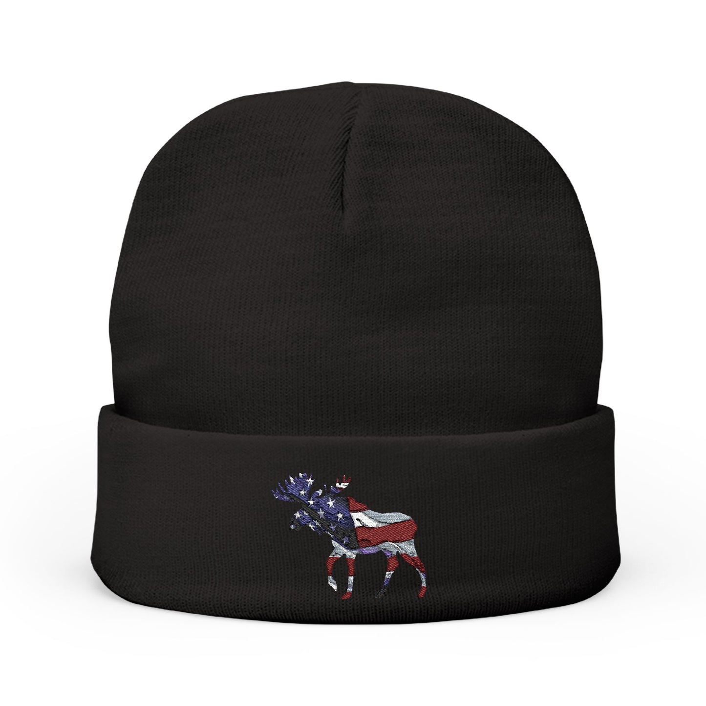 Beanie Hat Patriotic Moose Embroidered Knit Beanie