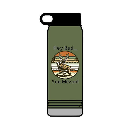 Water Bottle, 32oz - Buck taunting Hunter Design