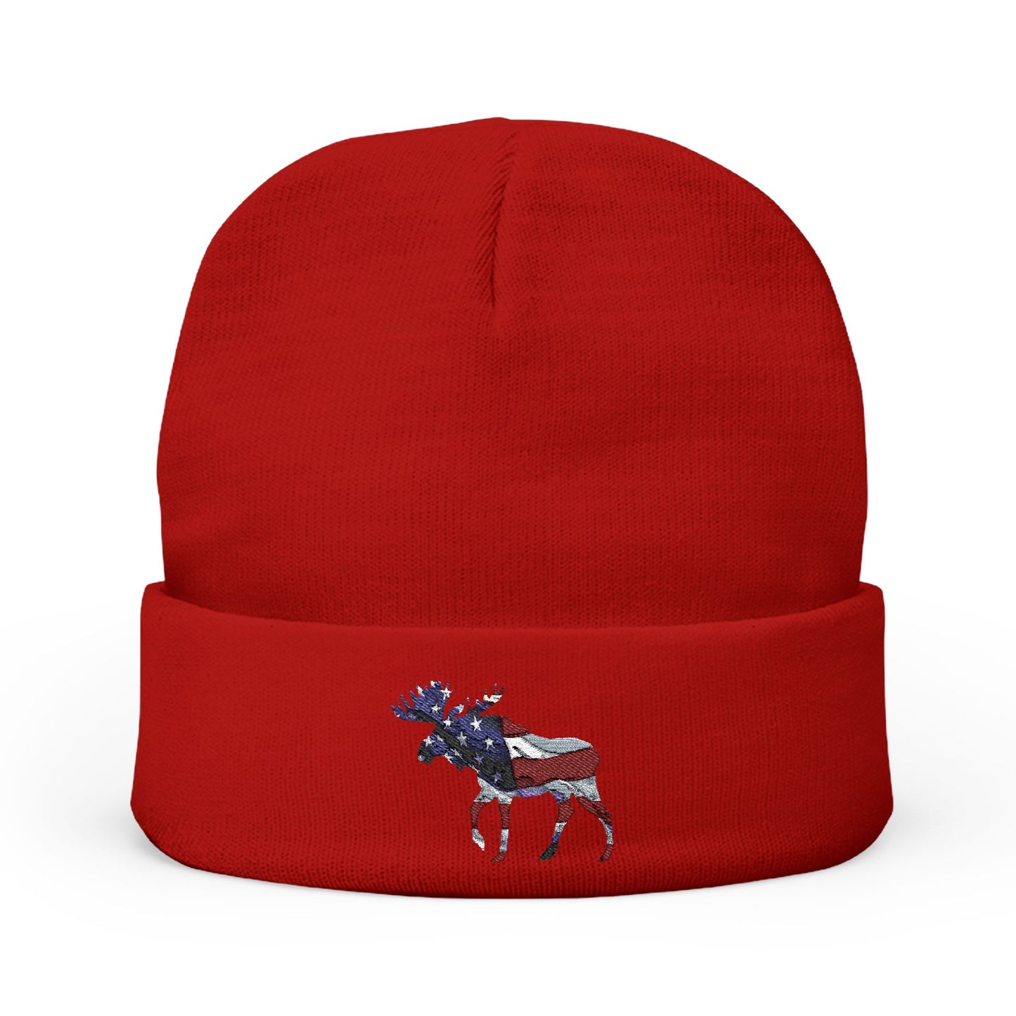 Beanie Hat Patriotic Moose Embroidered Knit Beanie