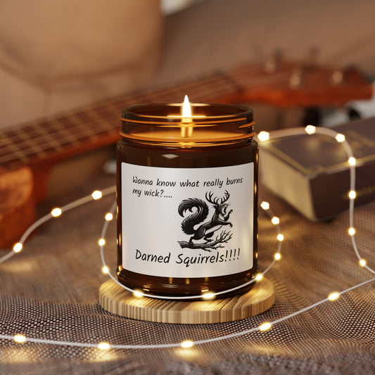 Candle - Scented Soy Candle in Amber Jar, 'Nothing worse than a squirrel that sounds like a Deer'