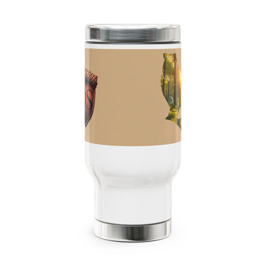 Travel Mug - Woodland Bear Design, 14oz Stainless Steel with Handle