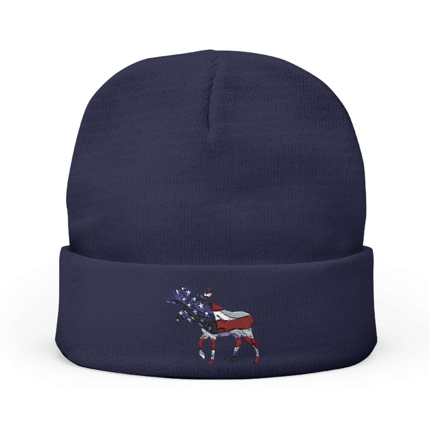 Beanie Hat Patriotic Moose Embroidered Knit Beanie